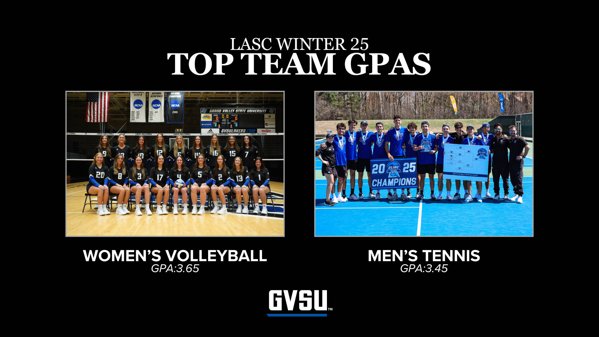 LASC top team GPAs women's volleyball 3.65 GPA men's tennis 3.45 GPA